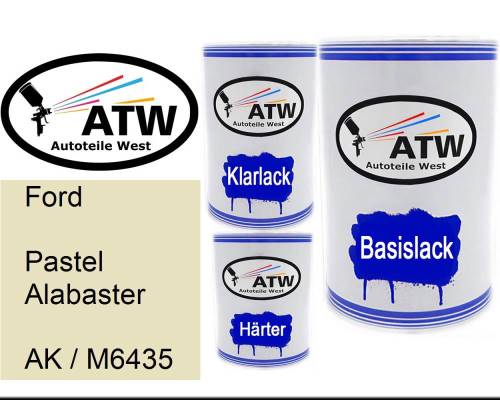 Ford, Pastel Alabaster, AK / M6435: 500ml Lackdose + 500ml Klarlack + 250ml Härter - Set, von ATW Autoteile West.